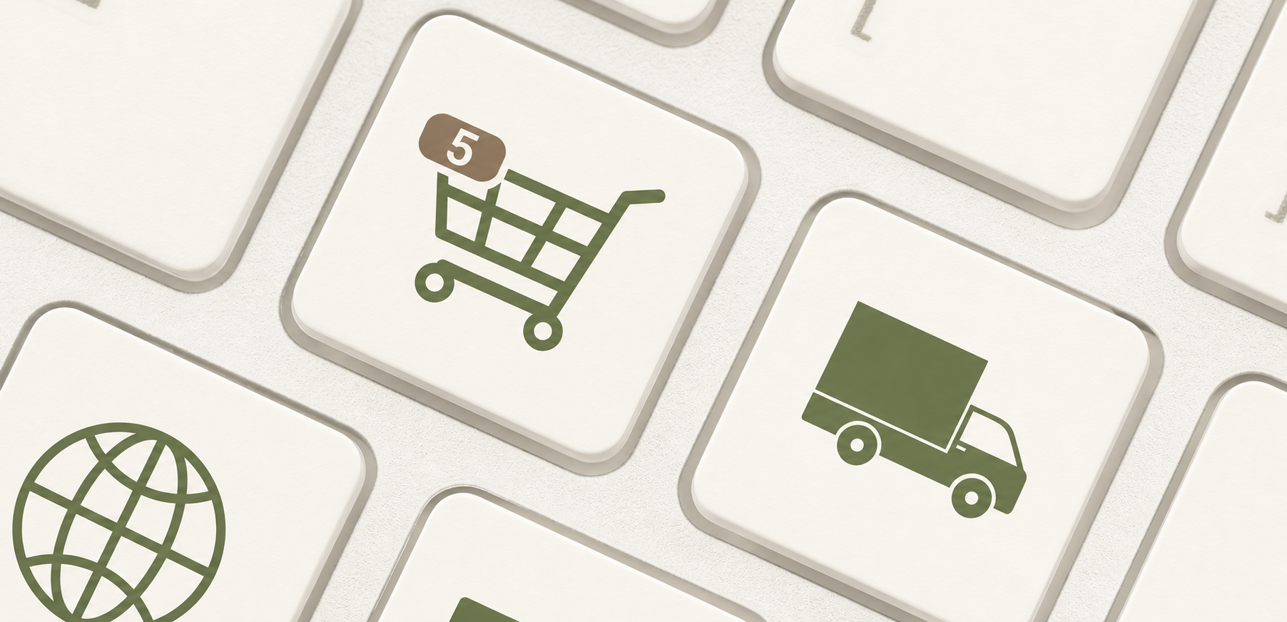Klávesnice se symboly e-shopu, dopravy a online obchodu